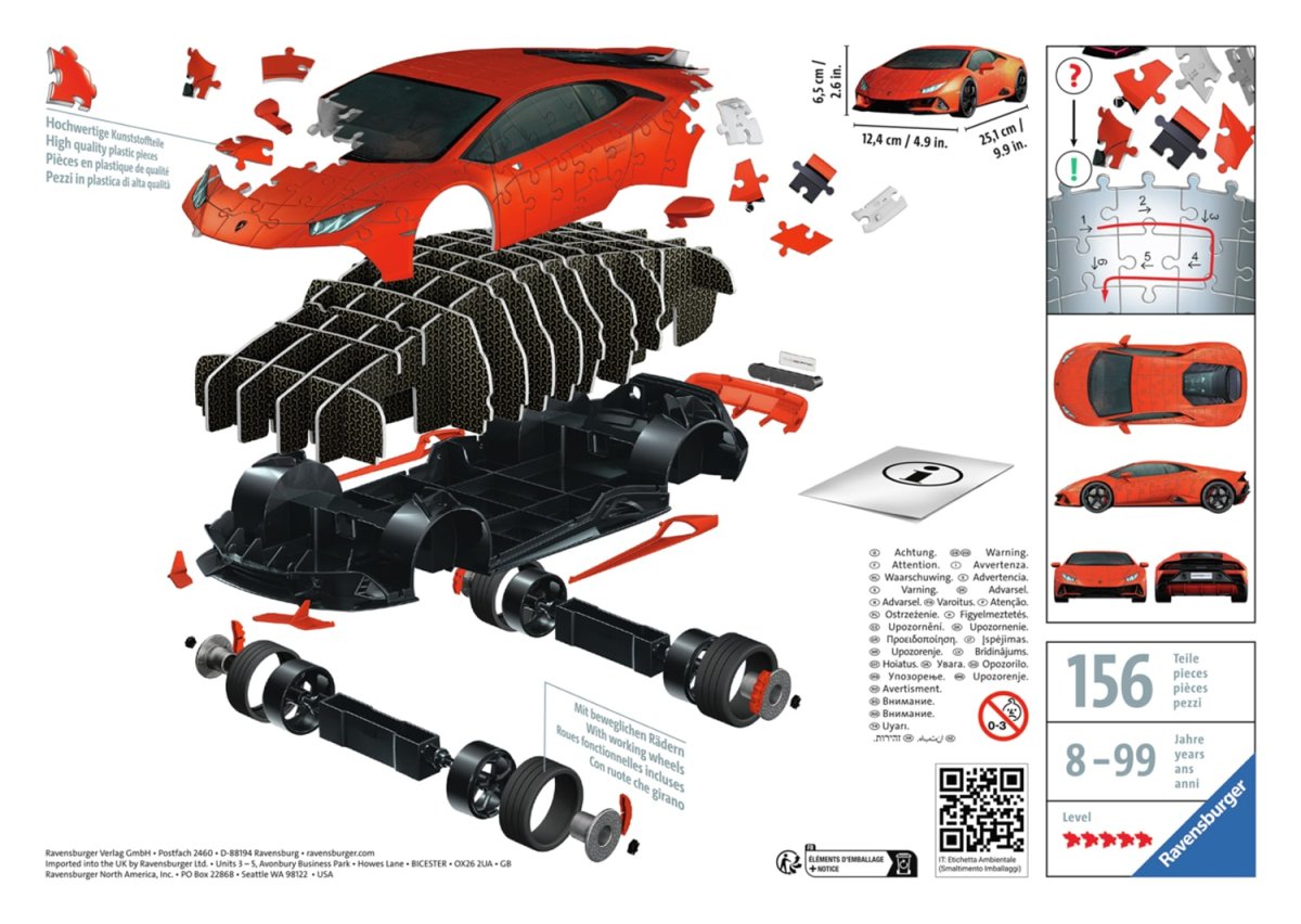 3D Pussel – Lamborghini Huracán MK2 Röd 108 Bitar - Bild 4