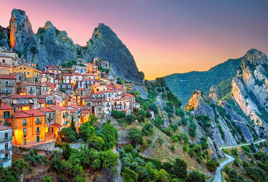 Pussel – Soluppgång över Castelmezzano 1500 Bitar - Bild 3